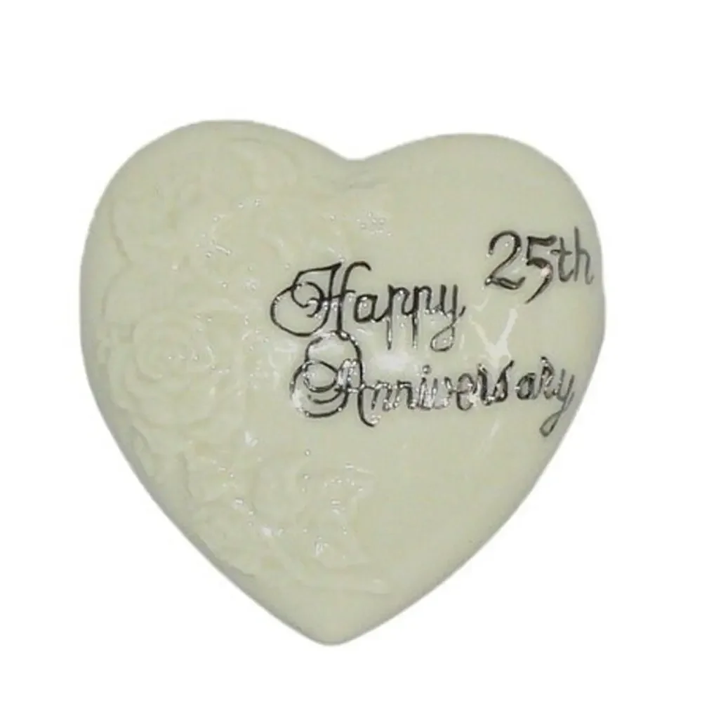 Heart-Shaped Porcelain Happy 25th Anniversary Trinket Box Rose Embossed Design